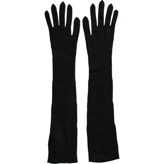 Dolce & Gabbana Black Cashmere Knitted Elbow Length Gloves LB30136-7