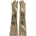 Dolce & Gabbana Beige Satin Crystal Elbow Length Gloves LB30137-6.5