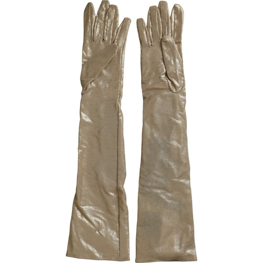 Dolce & Gabbana Beige Satin Crystal Elbow Length Gloves LB30137-6.5