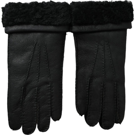 Dolce & Gabbana Black Leather Fur Short Hands Gloves LB30149-10