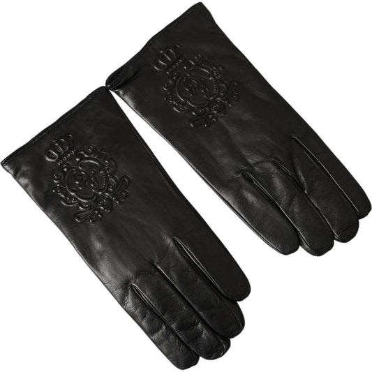 Dolce & Gabbana Black Leather Embossed Logo Short Hands Gloves LB30150-10.5