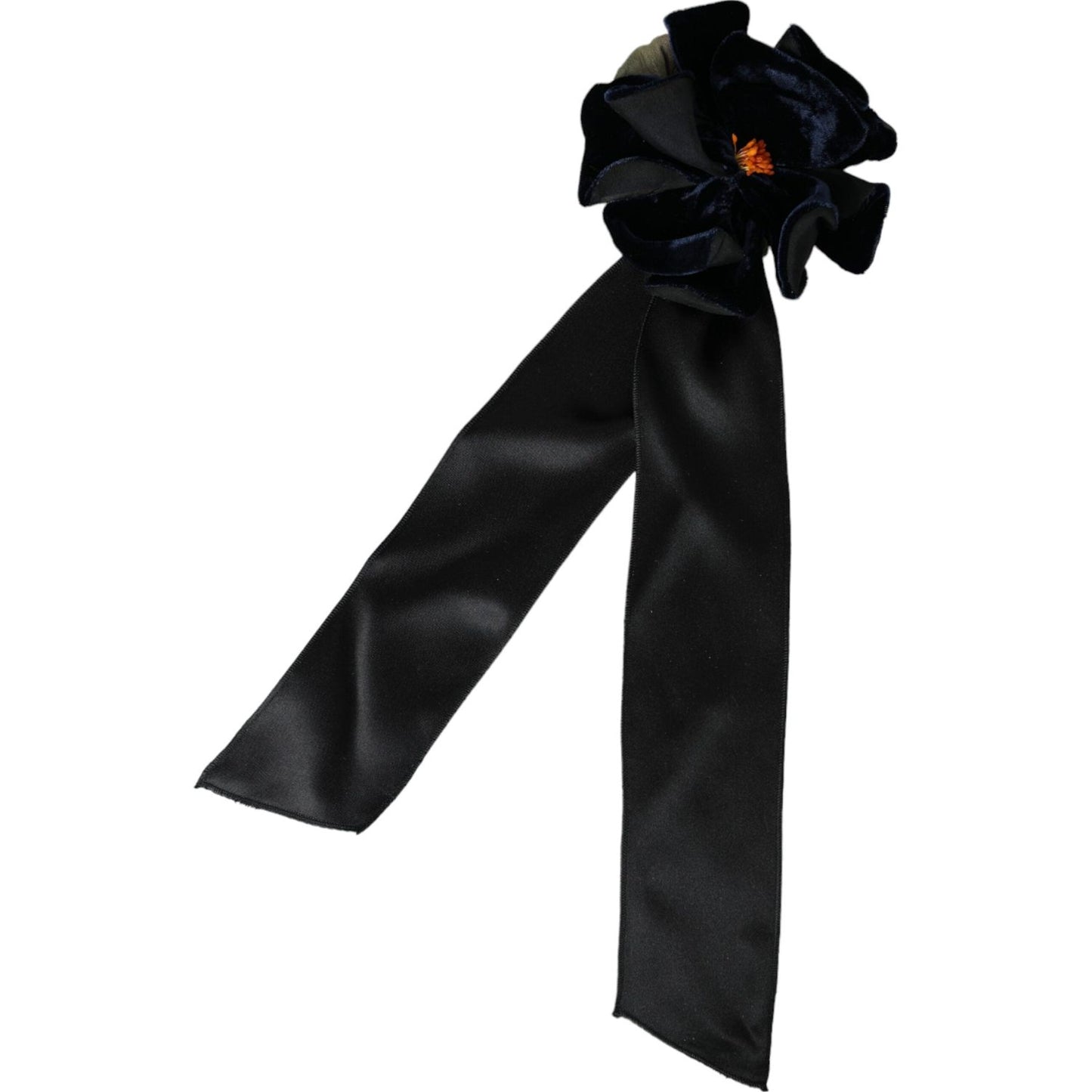 Dolce & Gabbana Black Silk Gold Brass Floral Hair Pin Brooch SMY10193
