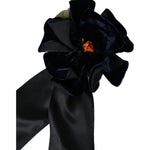Dolce & Gabbana Black Silk Gold Brass Floral Hair Pin Brooch SMY10193