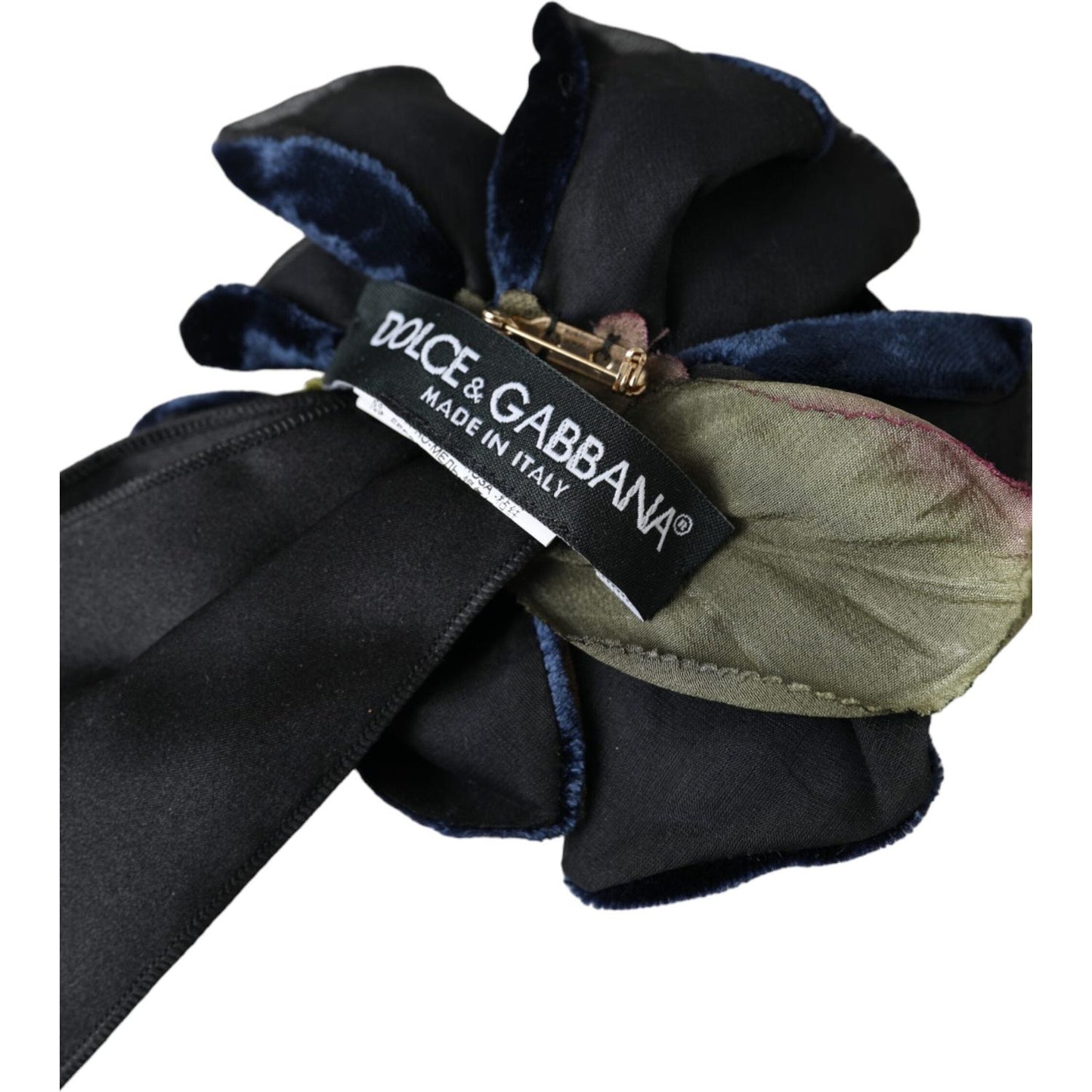 Dolce & Gabbana Black Silk Gold Brass Floral Hair Pin Brooch SMY10193