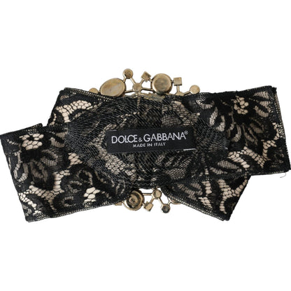 Dolce & Gabbana Black Lace Crystal Handmade Brooch Hair Pin FASHION ACCESSORIES