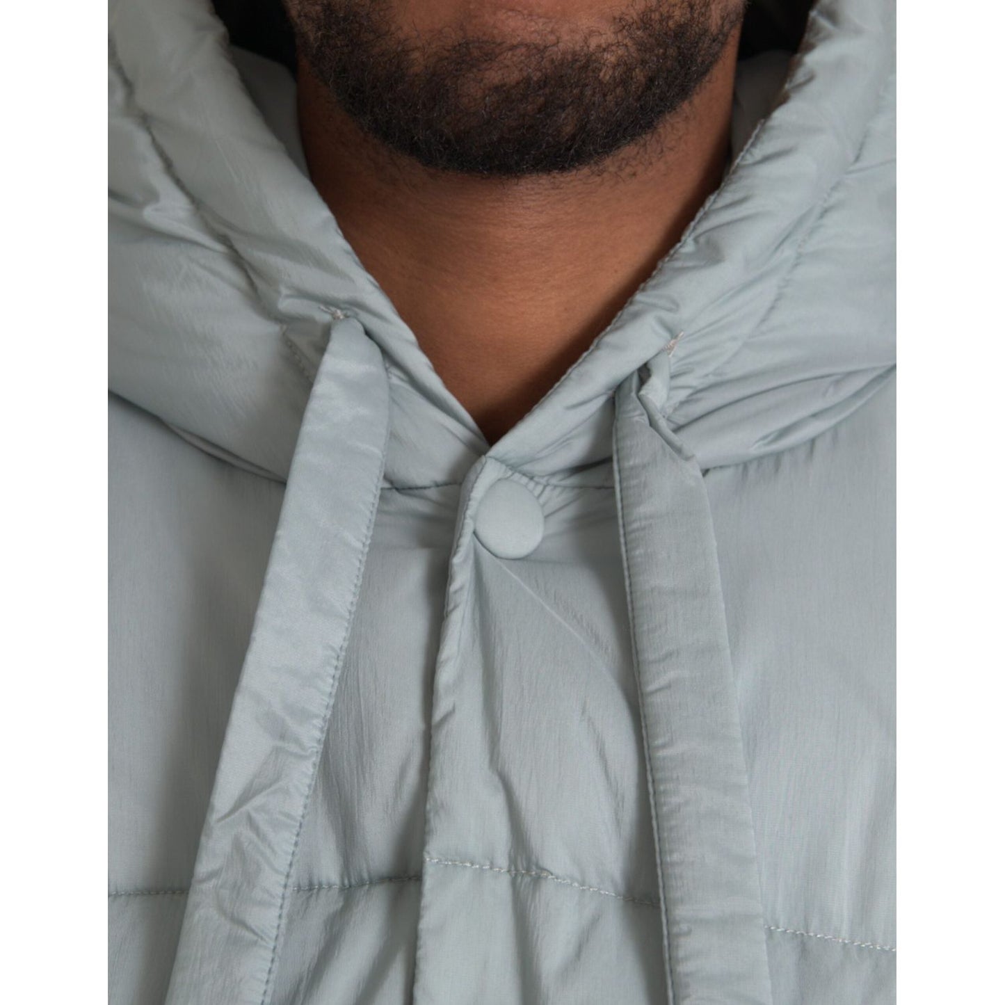 Dolce & Gabbana Light Blue Quilted Hooded Puffer Jacket Men Dolce & Gabbana Light Slate Gray