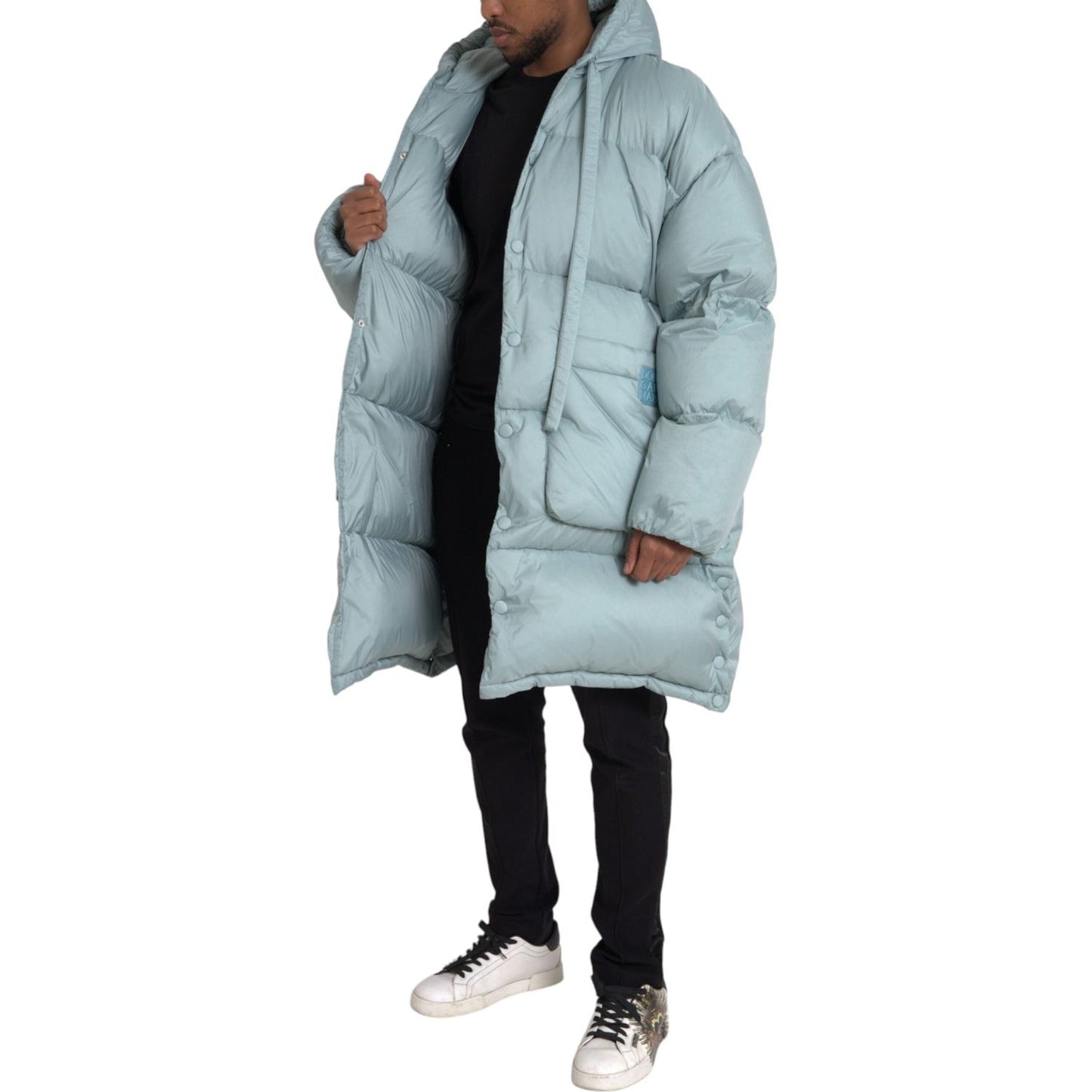 Dolce & Gabbana Light Blue Quilted Hooded Puffer Jacket Men Dolce & Gabbana Dark Gray