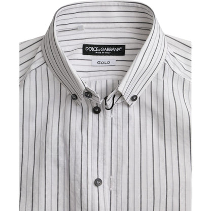 Dolce & Gabbana Black White Striped Formal Dress GOLD Shirt