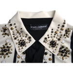 Dolce & Gabbana White Black Silk Studded Stone Crystal Shirt TSH86284-50