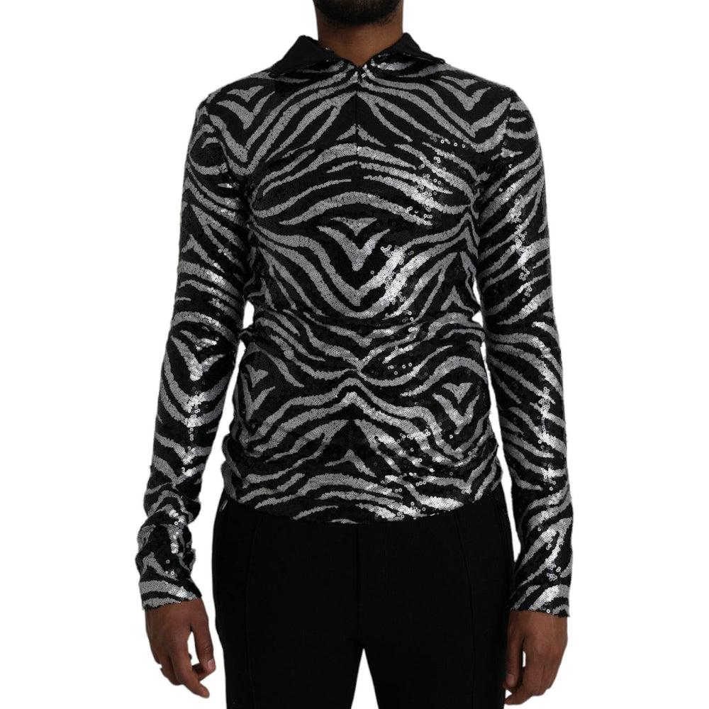 Dolce & Gabbana Black Silver Sequined Polyester Sweater TSH86286-48
