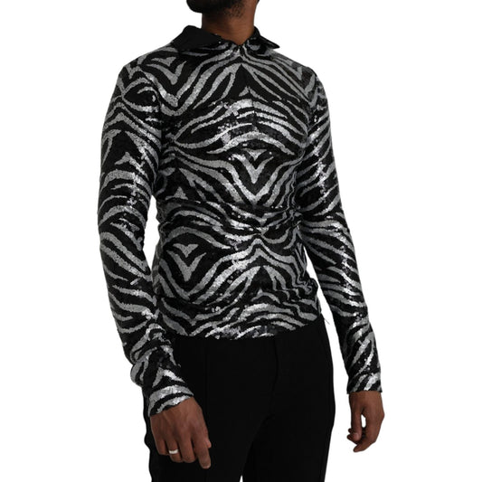Dolce & Gabbana Black Silver Sequined Polyester Sweater TSH86286-48