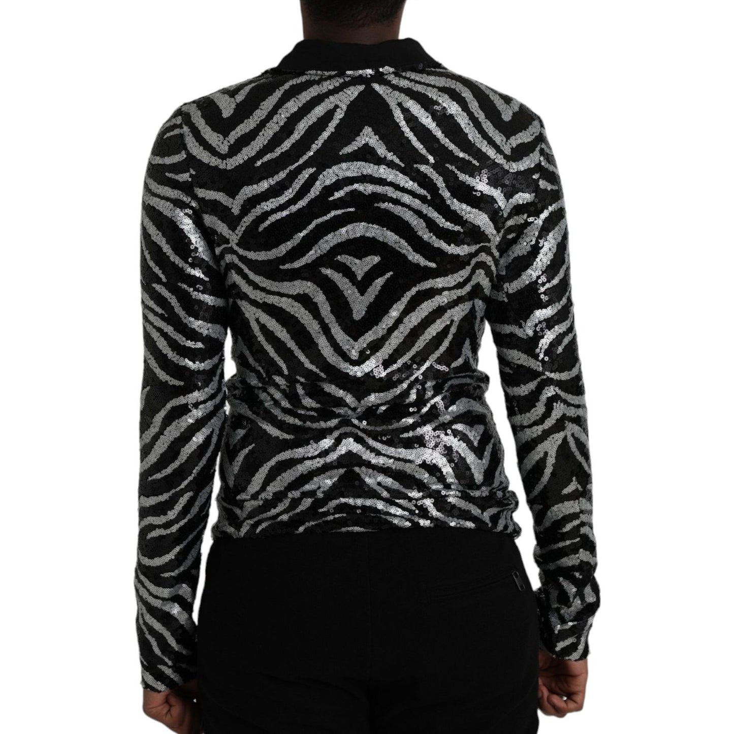 Dolce & Gabbana Black Silver Sequined Polyester Sweater TSH86286-48