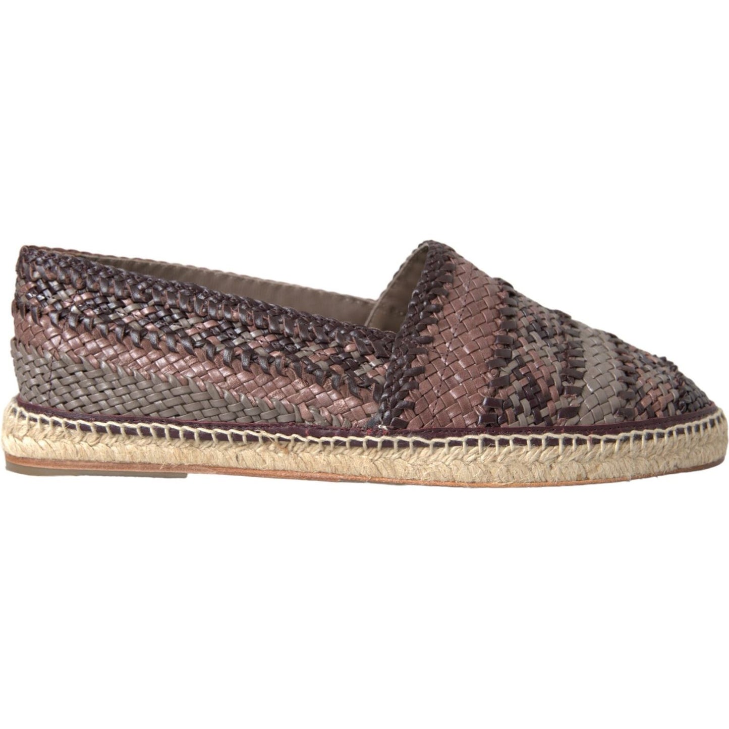Dolce & Gabbana Brown Buffalo Leather Espadrille Flats Shoes