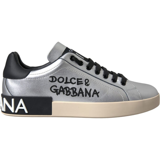 Dolce & Gabbana Silver Portofino Calf Leather Sneakers Men Shoes MV5697-40