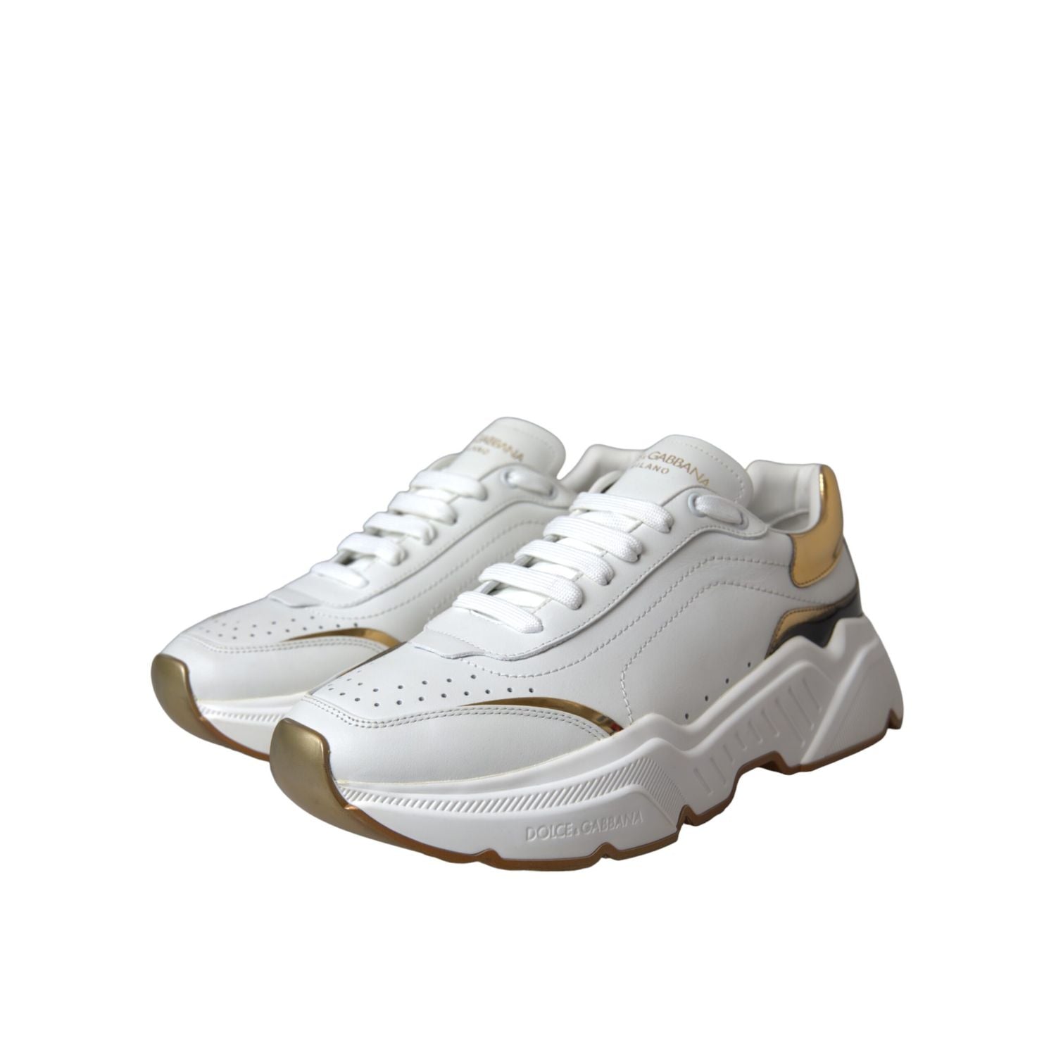 Dolce & Gabbana White Gold DAYMASTER Leather Sneakers Shoes