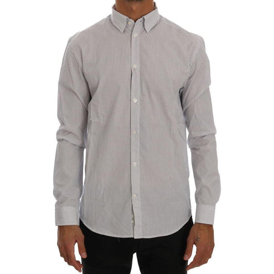 Frankie Morello White Blue Striped Casual Cotton Regular Fit Shirt TSH1398-5