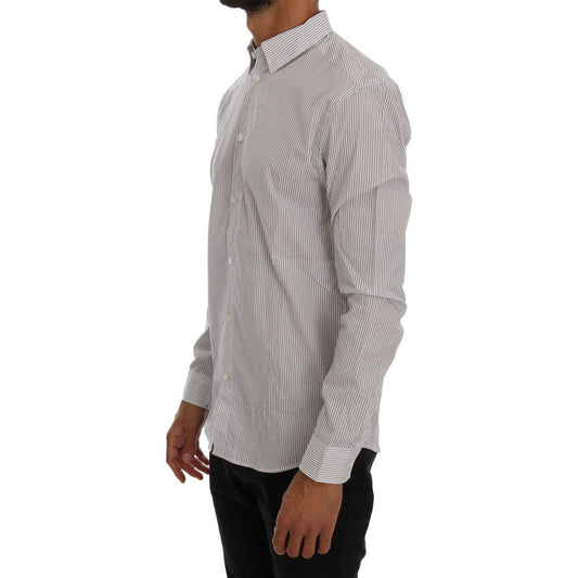Frankie Morello White Blue Striped Casual Cotton Regular Fit Shirt TSH1398-5