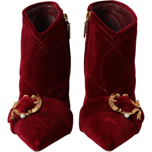 Dolce & Gabbana Dolce & Gabbana Dark Red Velvet Devotion Buckle Boots Shoes LA11085-36 1728,67345645728,Boots - Women - Shoes,Dolce & Gabbana,EU36/US5.5,EU37/US6.5,EU39.5/US9,EU39/US8.5,EU40/US9.5,Material: 99% Cotton 1% Elastane Velvet,New with tags,Red,