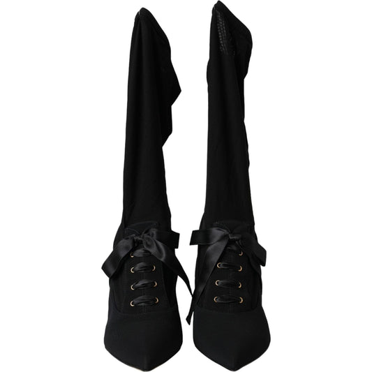Dolce & Gabbana Black Stiletto Heels Mid Calf Boots Shoes LA11090-36