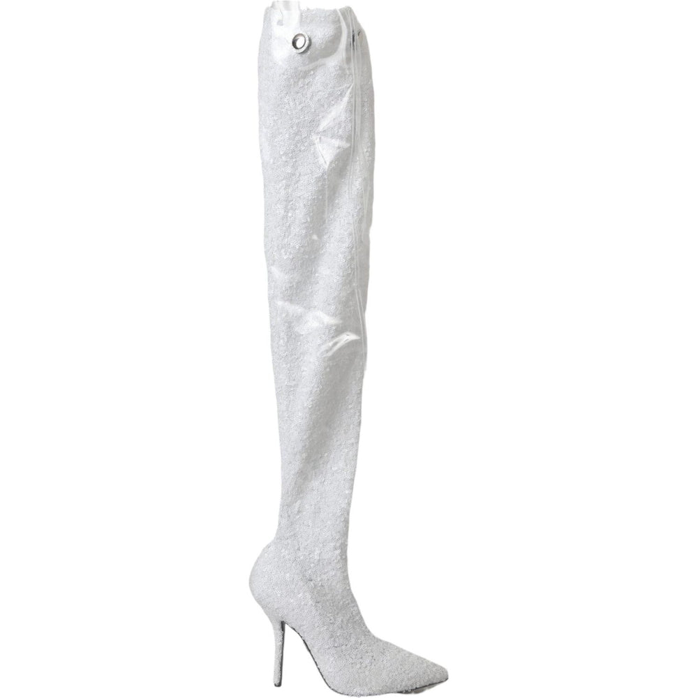 Dolce & Gabbana White Heels Stiletto Knee High Boots Shoes LA11144-36