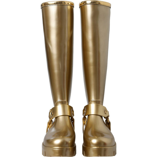 Dolce & Gabbana Dolce & Gabbana Metallic Gold Rubber PVC Rain Boots Shoes LA11145-37 1728,67345645728,Boots - Women - Shoes,Dolce & Gabbana,EU37/US6.5,EU39/US8.5,Gold,Material: 90% PVC 6% PU 4% Polyester,New with tags,Shoes,Women - Shoes