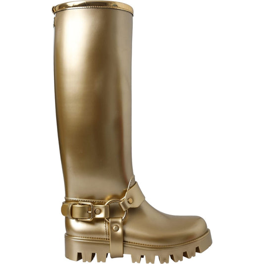 Dolce & Gabbana Dolce & Gabbana Metallic Gold Rubber PVC Rain Boots Shoes LA11145-37 1728,67345645728,Boots - Women - Shoes,Dolce & Gabbana,EU37/US6.5,EU39/US8.5,Gold,Material: 90% PVC 6% PU 4% Polyester,New with tags,Shoes,Women - Shoes