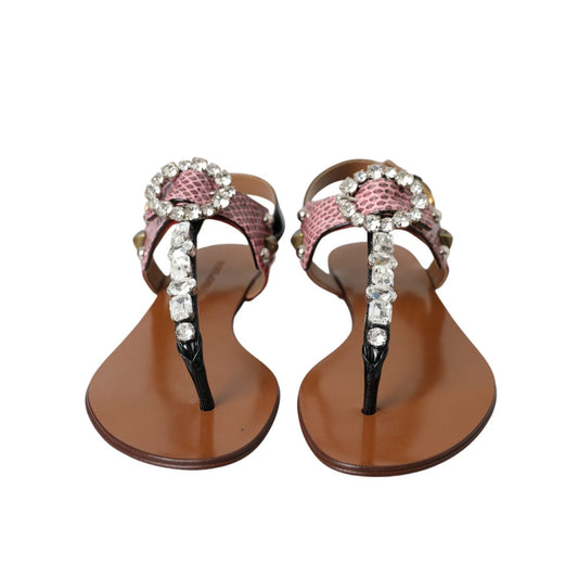 Dolce & Gabbana Multicolor Crystal Sandals Flip Flops Shoes LA11059-38