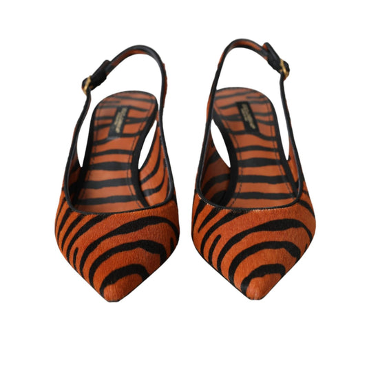 Dolce & Gabbana Black Orange Zebra Leather Slingbacks Shoes LA11133-35