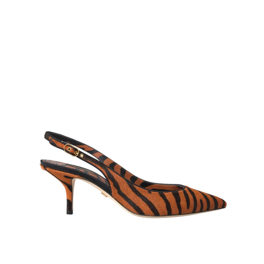 Dolce & Gabbana Black Orange Zebra Leather Slingbacks Shoes LA11133-35