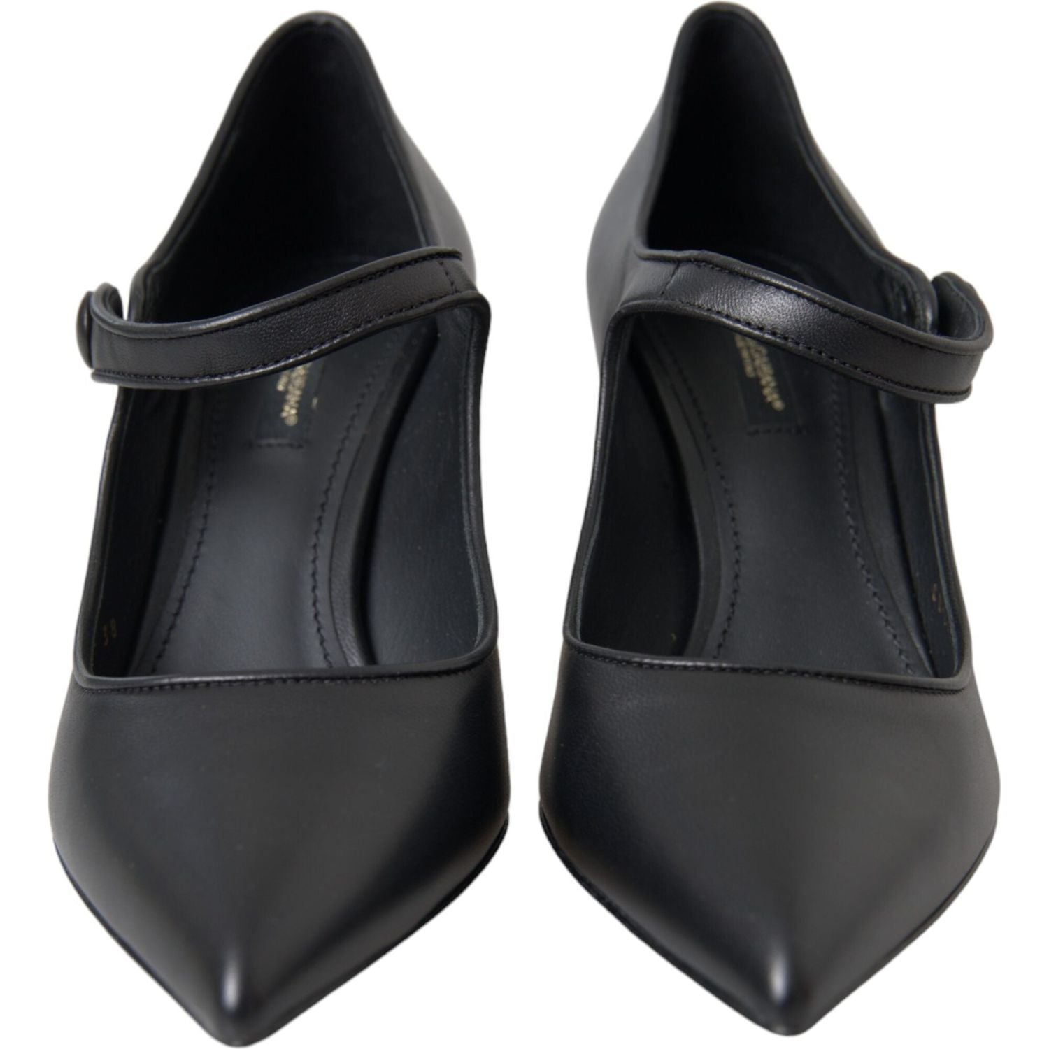 Dolce & Gabbana Black Leather Logo Heels Mary Janes Pumps Shoes