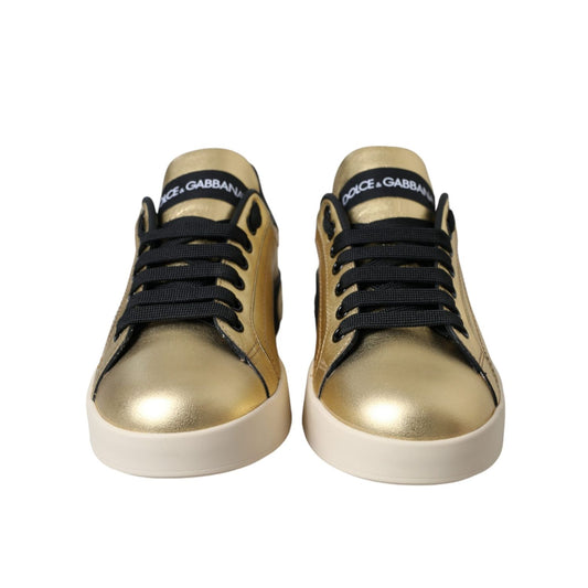 Dolce & Gabbana Gold Portofino Calf Leather Sneakers Women Shoes LA11149-36.5