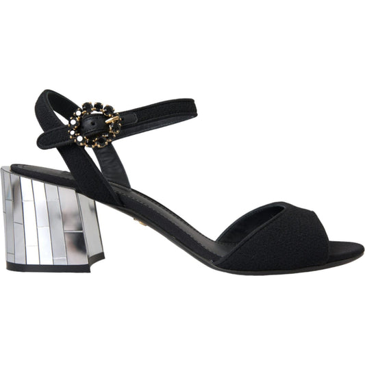 Dolce & Gabbana Black Crystal Ankle Strap Keira Sandal Shoes LA10990-37.5