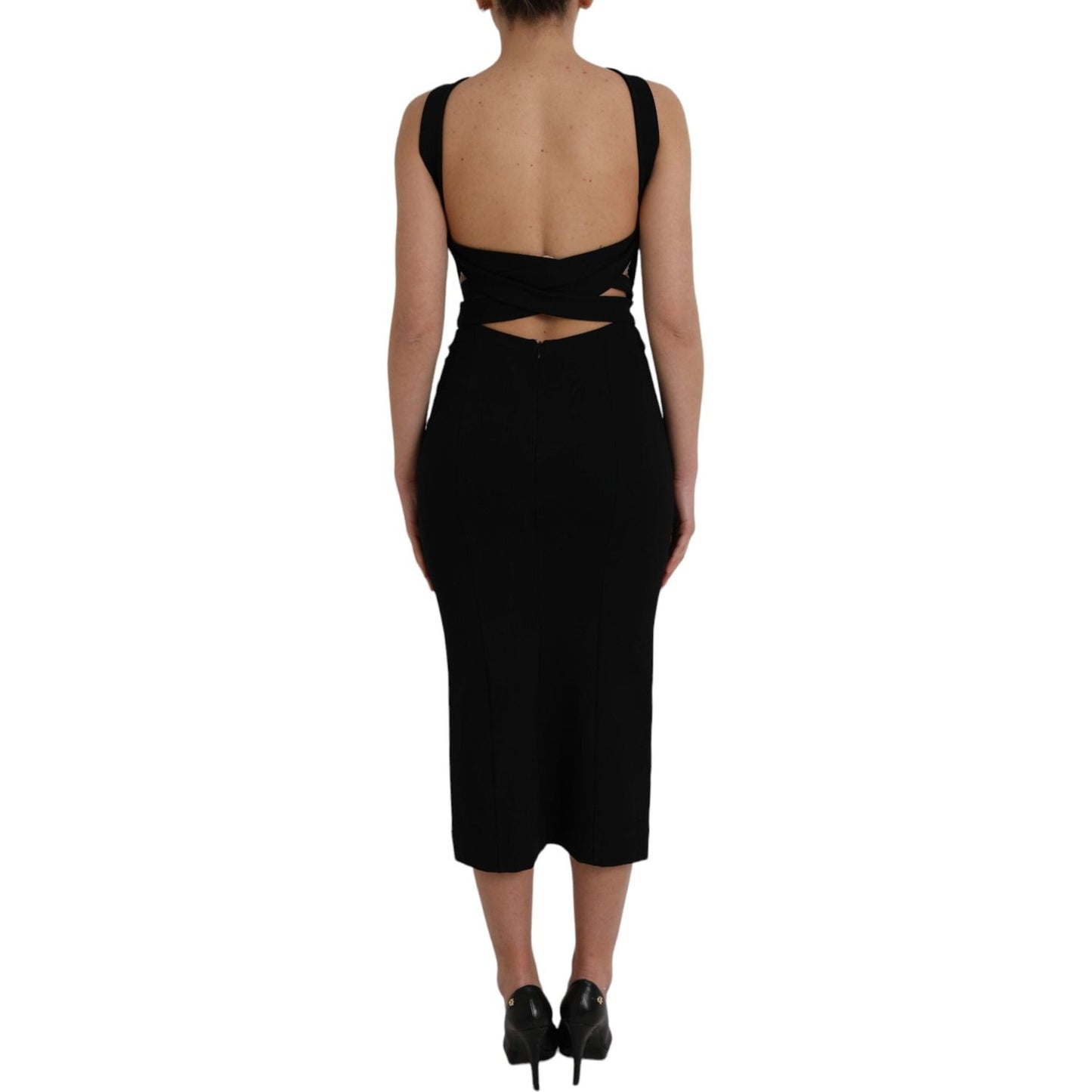 Dolce & Gabbana Black Sheath Halter Sleeveless Midi Dress DR281179-44