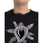 Dolce & Gabbana Black Sacred Heart Print Cotton Lace T-shirt TSH8141-42