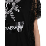 Dolce & Gabbana Black Sacred Heart Print Cotton Lace T-shirt TSH8141-42