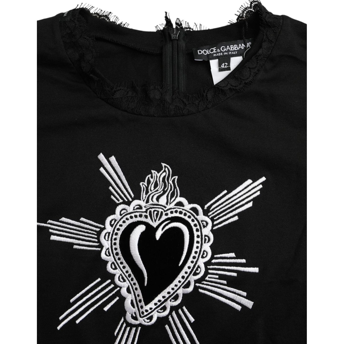 Dolce & Gabbana Black Sacred Heart Print Cotton Lace T-shirt TSH8141-42