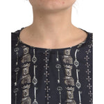 Dolce & Gabbana Black Key Castle Print Silk Blouse T-shirt TSH83829-42