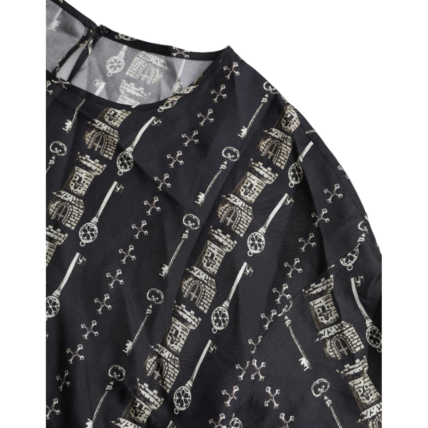 Dolce & Gabbana Black Key Castle Print Silk Blouse T-shirt TSH83829-42