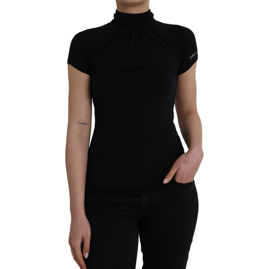 Costume National Black Turtleneck Viscose Short Sleeve Top TSH84147-S