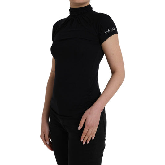 Costume National Black Turtleneck Viscose Short Sleeve Top TSH84147-S