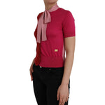 Dolce & Gabbana Pink Short Sleeves Pullover Ascot Collar Top TSH852027-40
