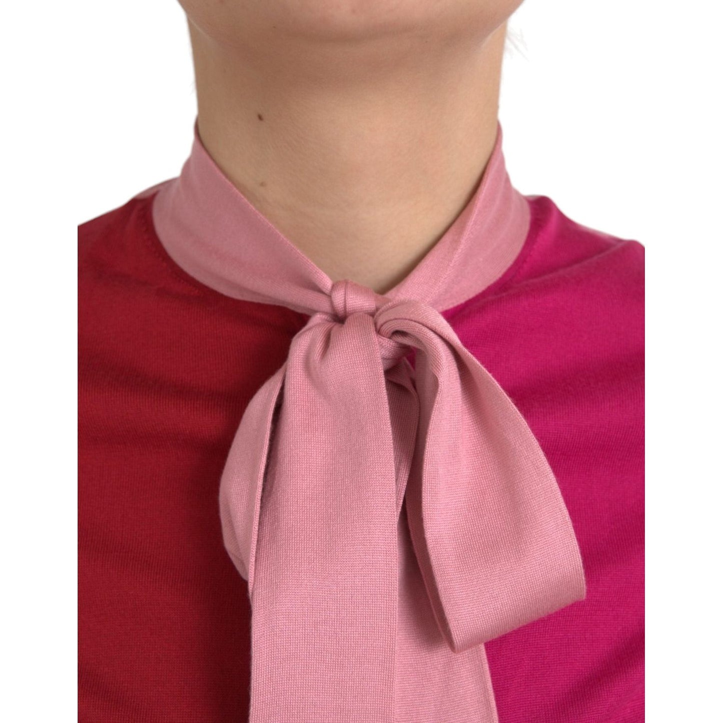 Dolce & Gabbana Pink Short Sleeves Pullover Ascot Collar Top TSH852027-40