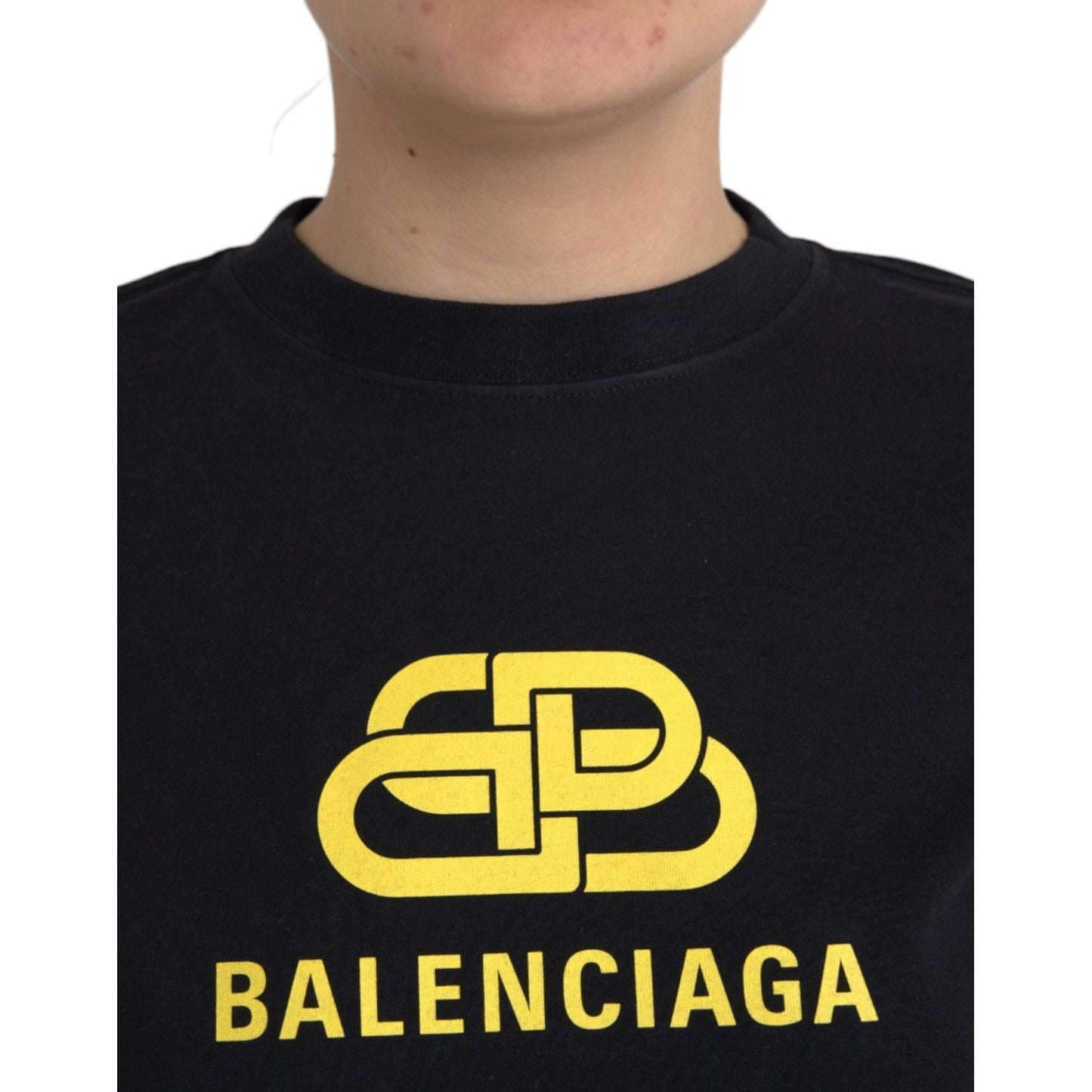 Balenciaga Black Cotton Logo Print Crew Neck Short Sleeves T-shirt TSH85023-M