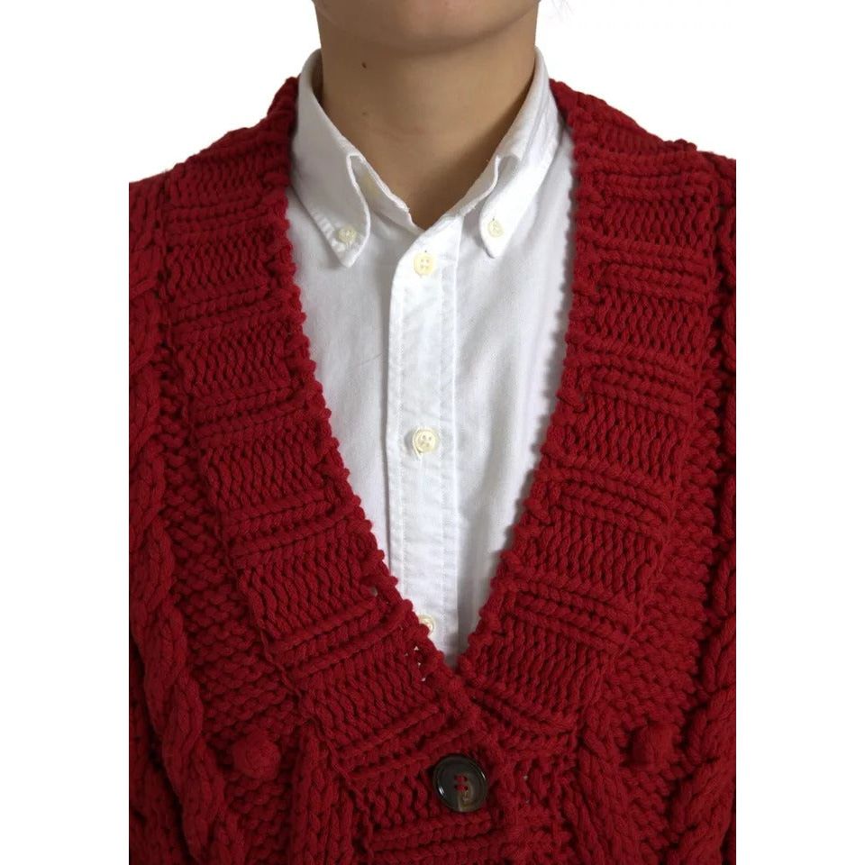 Dolce & Gabbana Red Wool Knit Button Down Cardigan Sweater JKT3569-42
