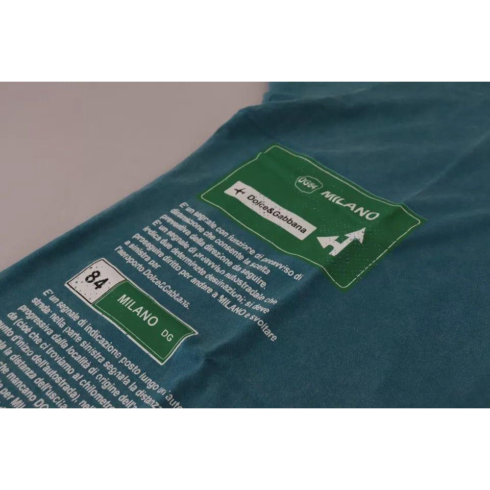 تي شيرت Dolce &amp; Gabbana أزرق بطبعة شعار من القطن برقبة دائرية