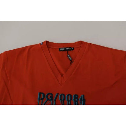 Dolce & Gabbana Red Logo Embroidery Crewneck Cotton T-shirt