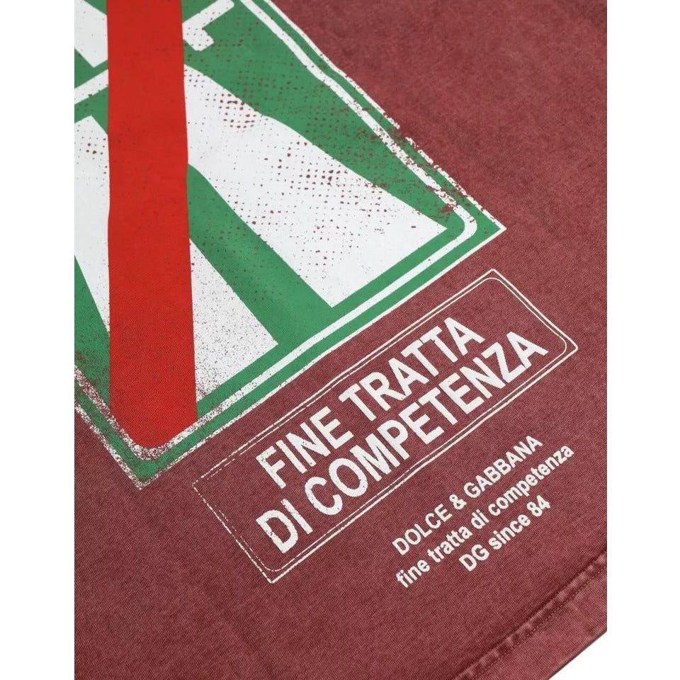 تي شيرت Dolce &amp; Gabbana بطبعة كستنائية ورقبة دائرية وأكمام قصيرة