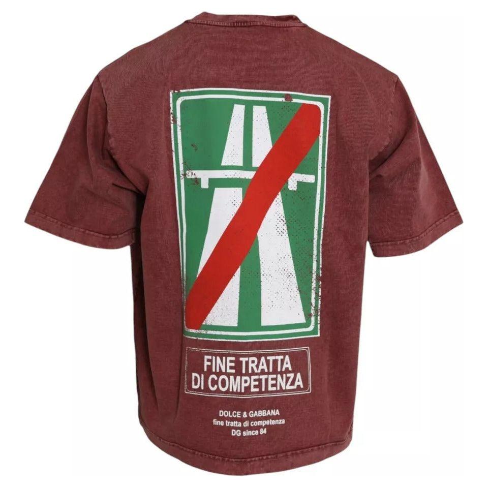 تي شيرت Dolce &amp; Gabbana بطبعة كستنائية ورقبة دائرية وأكمام قصيرة