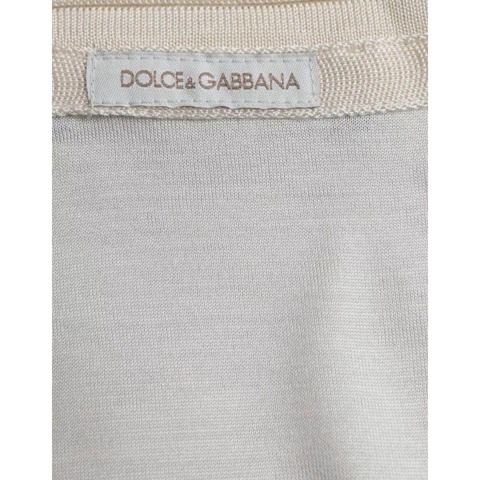 Dolce & Gabbana White Short Button Closure Silk Top T-shirt TSH84862-52