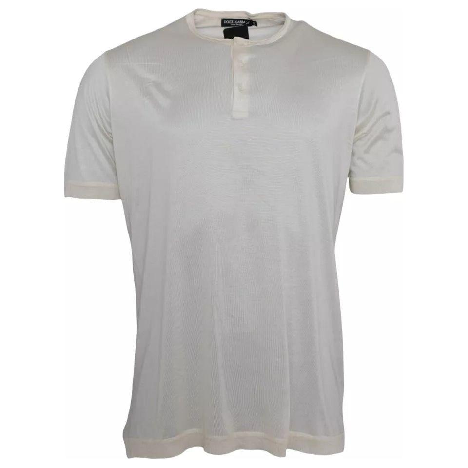 Dolce & Gabbana White Short Button Closure Silk Top T-shirt TSH84862-52